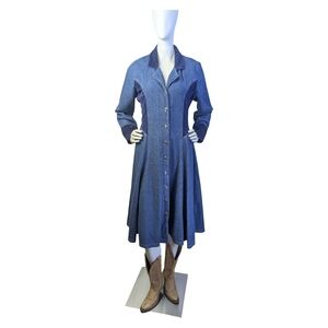 Vintage Western Denim Prairie Dress With Velvet Panels | Rodeo Cowgirl | Small